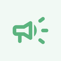 A green megaphone icon on a white background, symbolizing communication and amplification.