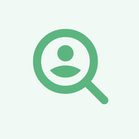A green magnifying icon with a person in the center, symbolizing search and discovery.