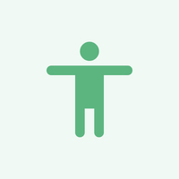 A green person with outstretched arms on a white background.