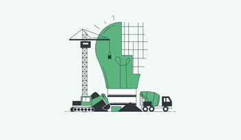 A green light bulb with a crane perched on top, symbolizing innovation and progress.