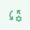 A green icon featuring a gear and a gear wheel.