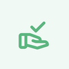 A green hand icon holding a check mark, symbolizing approval or completion.